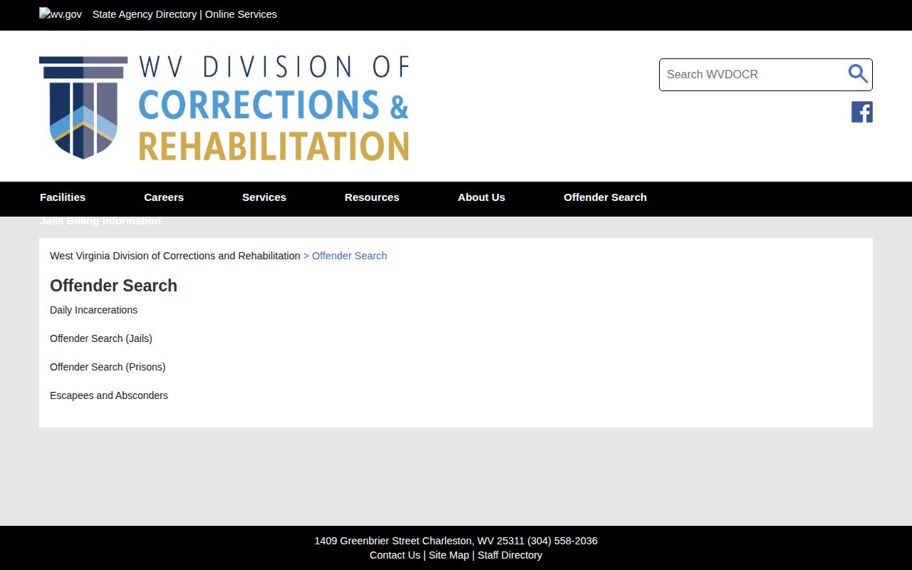 Grant County released inmate paths on the WVDCR offender search menu