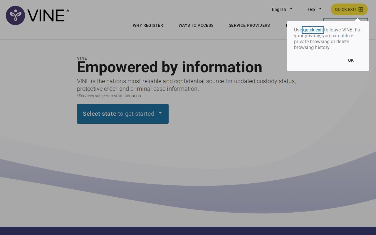 Grant County VINELink inmate search and release notification interface